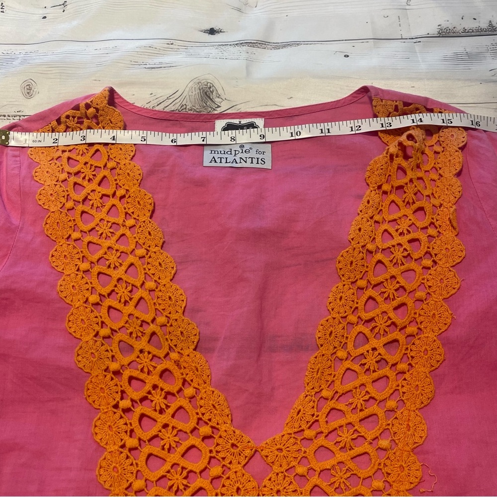 Mudpie for Atlantis Beach Swim Coverup Size M Orange Pink Lace Preowned - Picture 6 of 8
